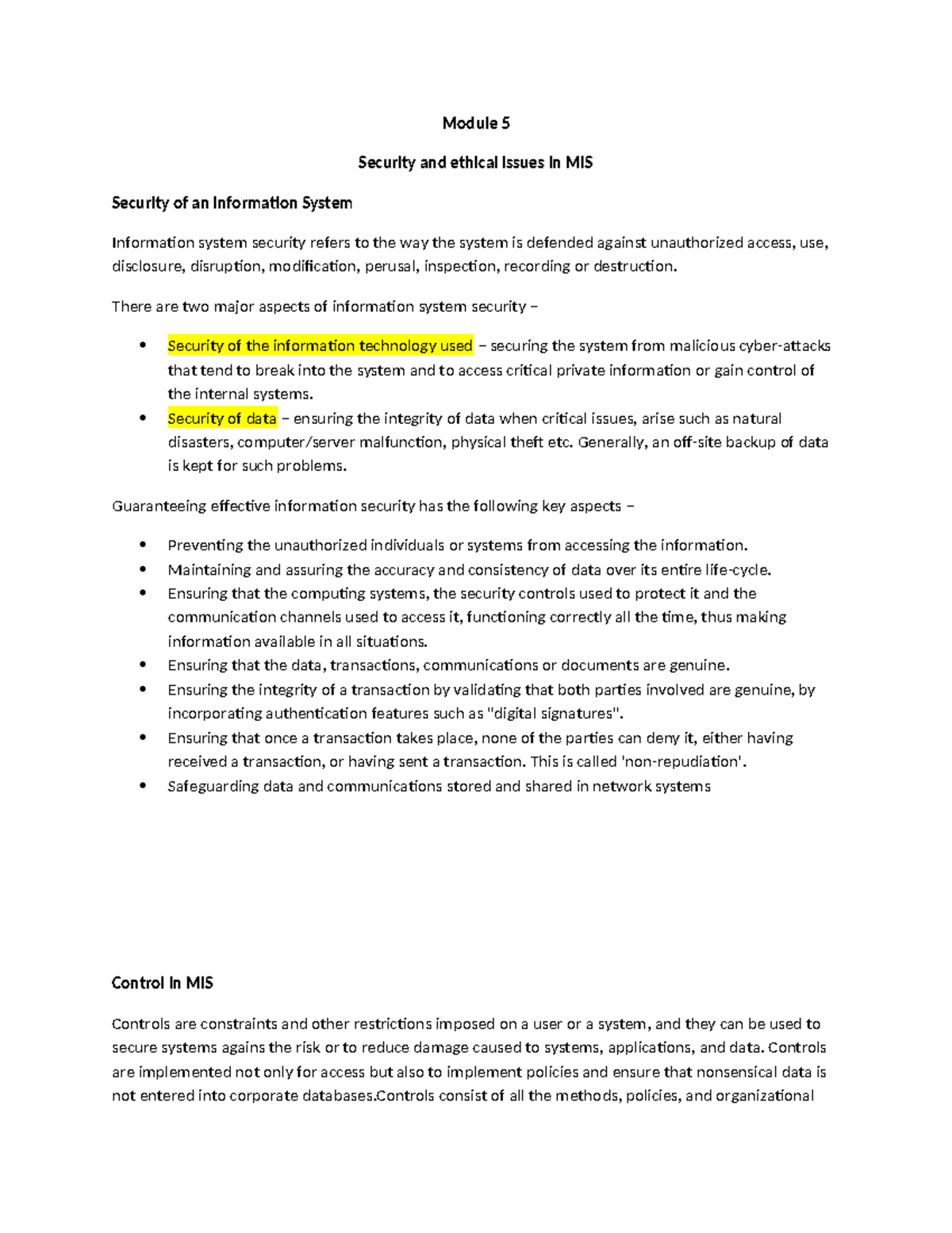 MIS Module 5: Security & Ethical Issues in Information Systems - Studocu