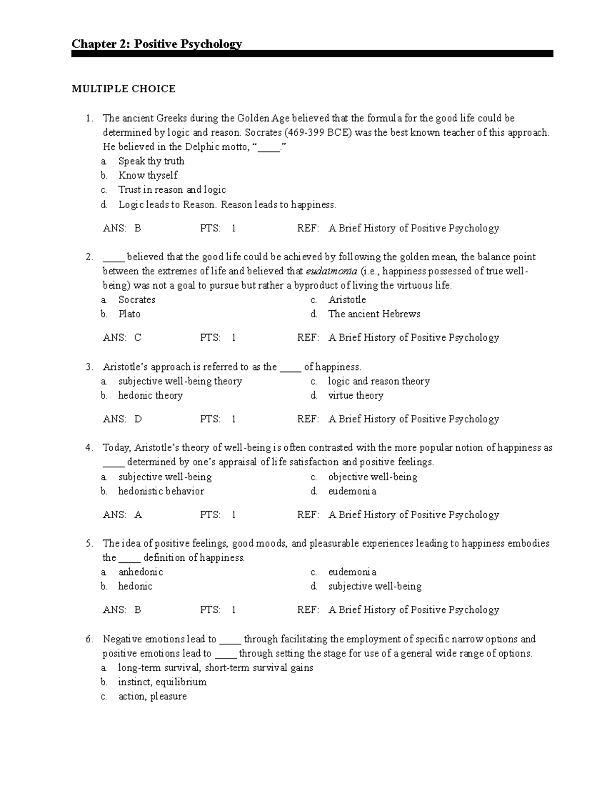 Chapter 2: Positive Psychology MCQs and Key Concepts for Harrington ...