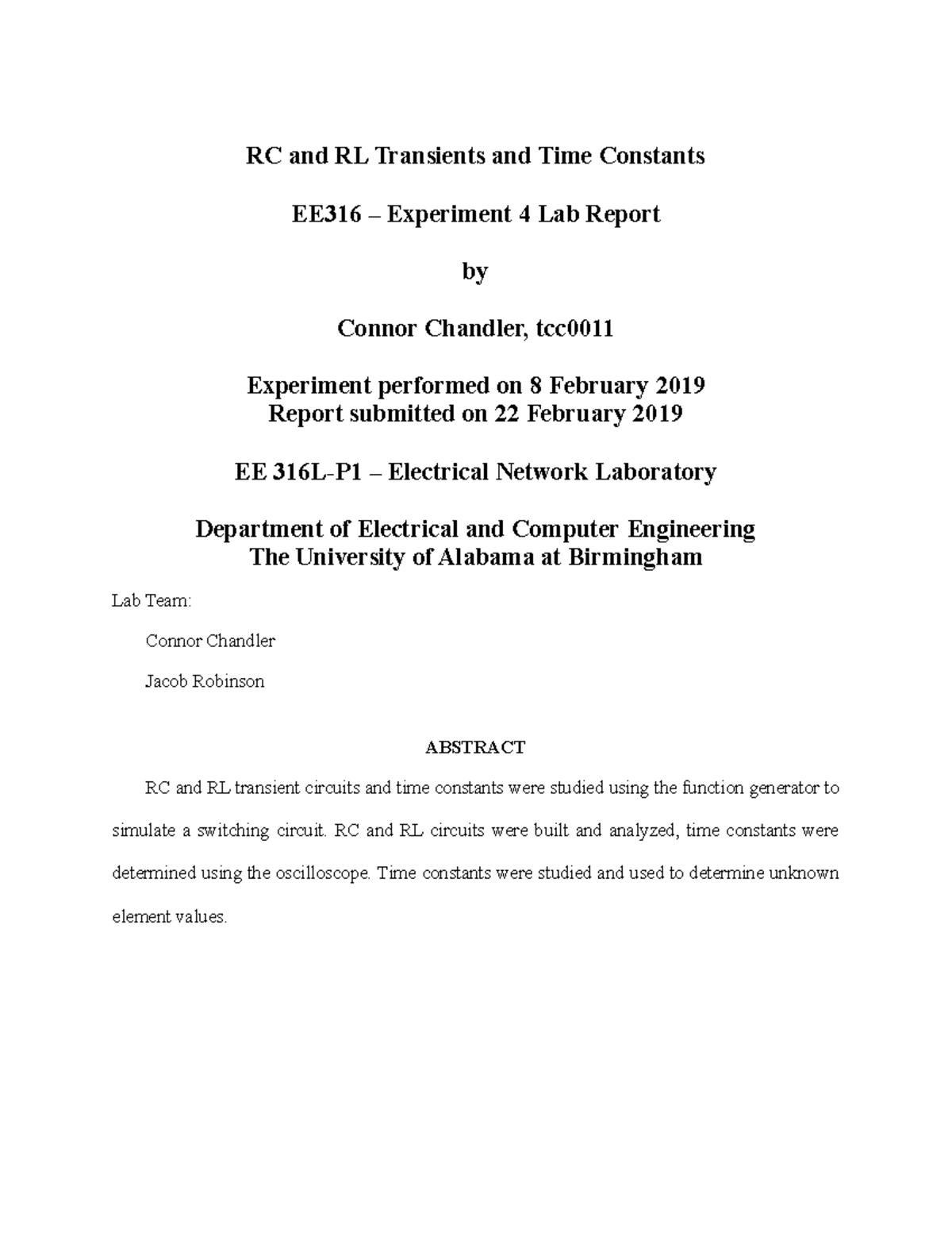 EE316 Final Lab Report: RC and RL Transients Analysis - Studocu