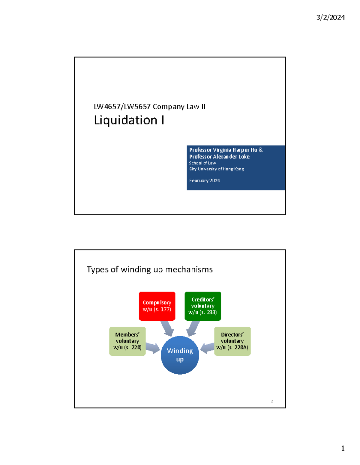 Liquidation Mechanisms in Company Law II - LW4657/LW5657 - Studocu