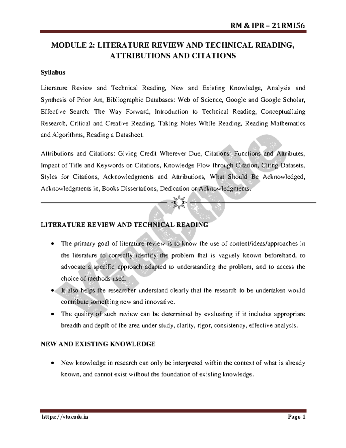 Literature Review & Technical Reading - RM 5th Sem Module 2 Notes - Studocu