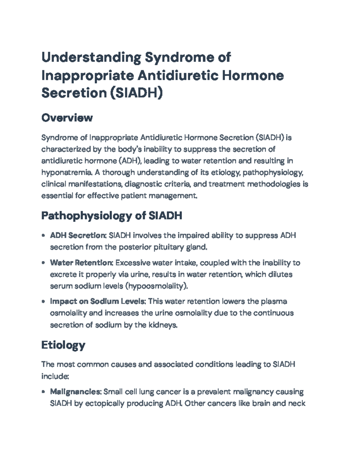 Understanding and Managing SIADH: An In-Depth Overview for Nursing (NUR ...