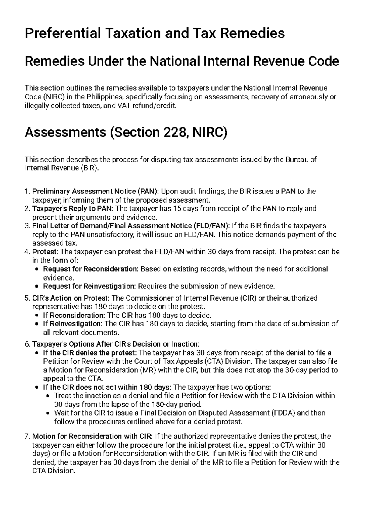 Tax Remedies and Procedures Under NIRC - Study Guide - Studocu