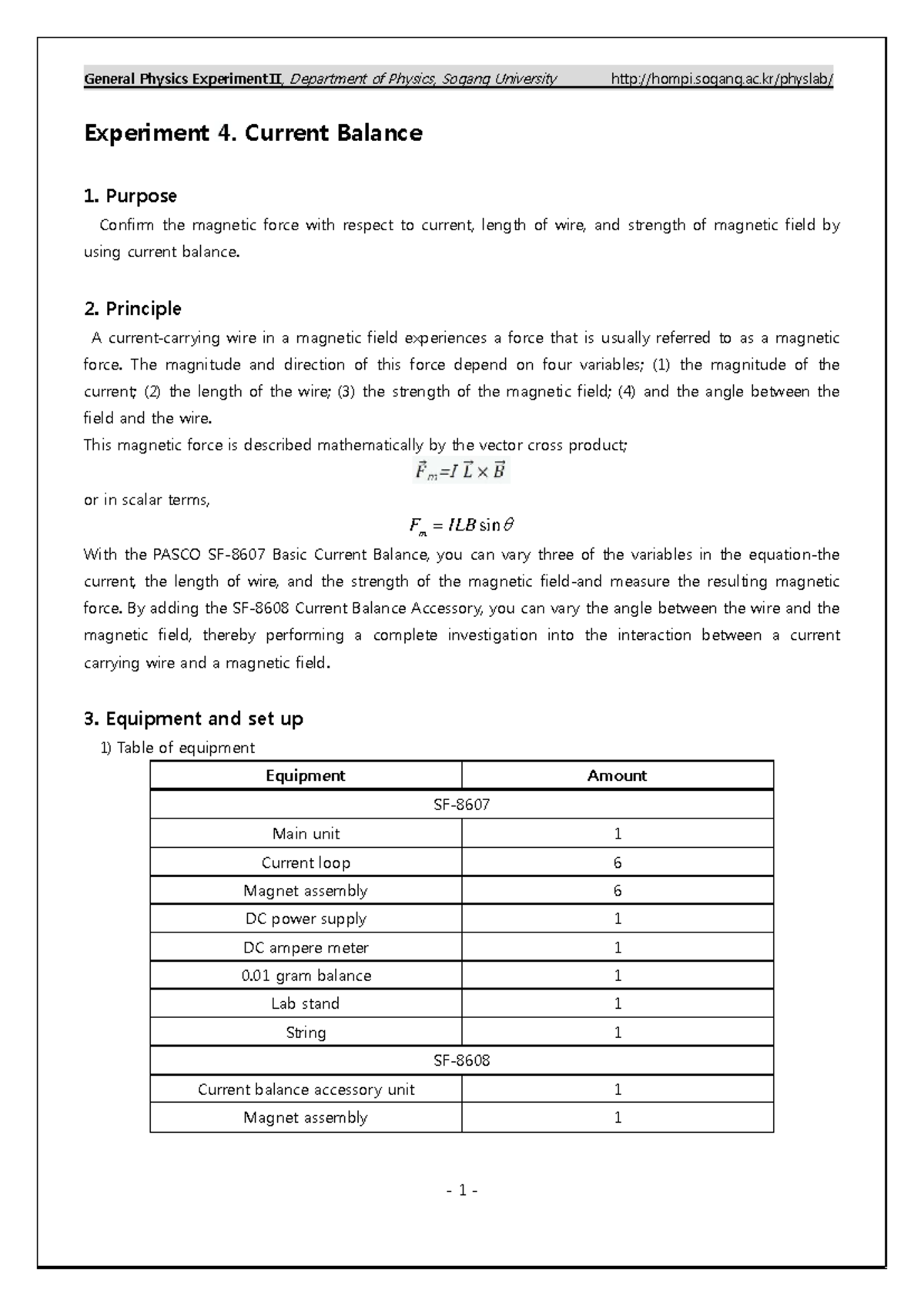 General Physics Experiment II: Current Balance Analysis - Studocu