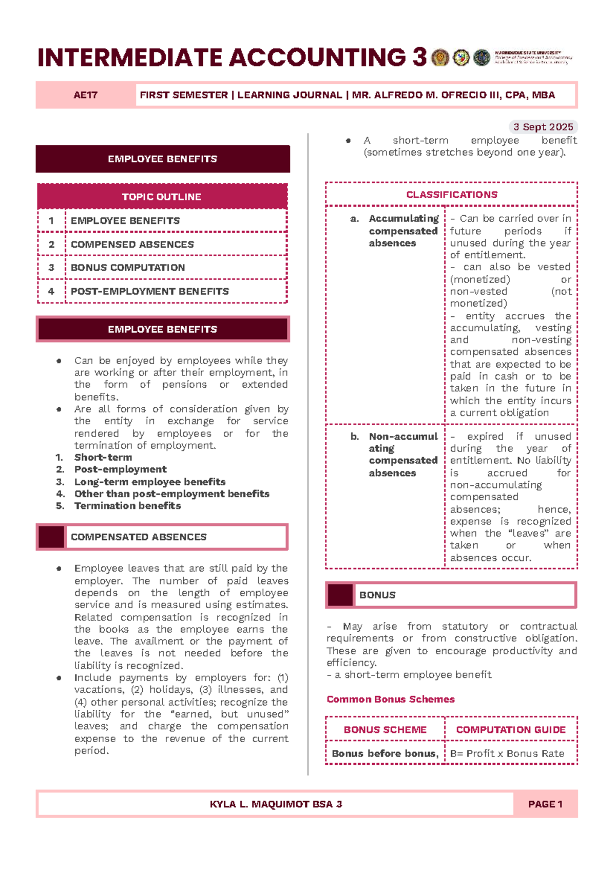 INTERMEDIATE ACCOUNTING 3 AE17 FIRST SEMESTER LEARNING JOURNAL - Studocu