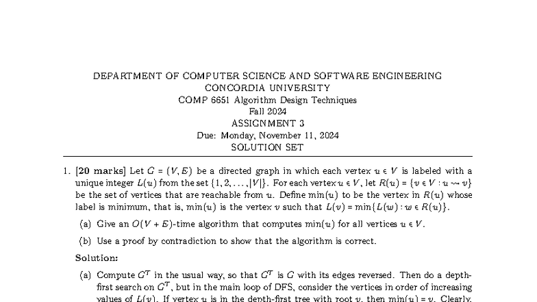 COMP 6651 F24 Algorithm Design Techniques Assignment 3 Solutions - Studocu