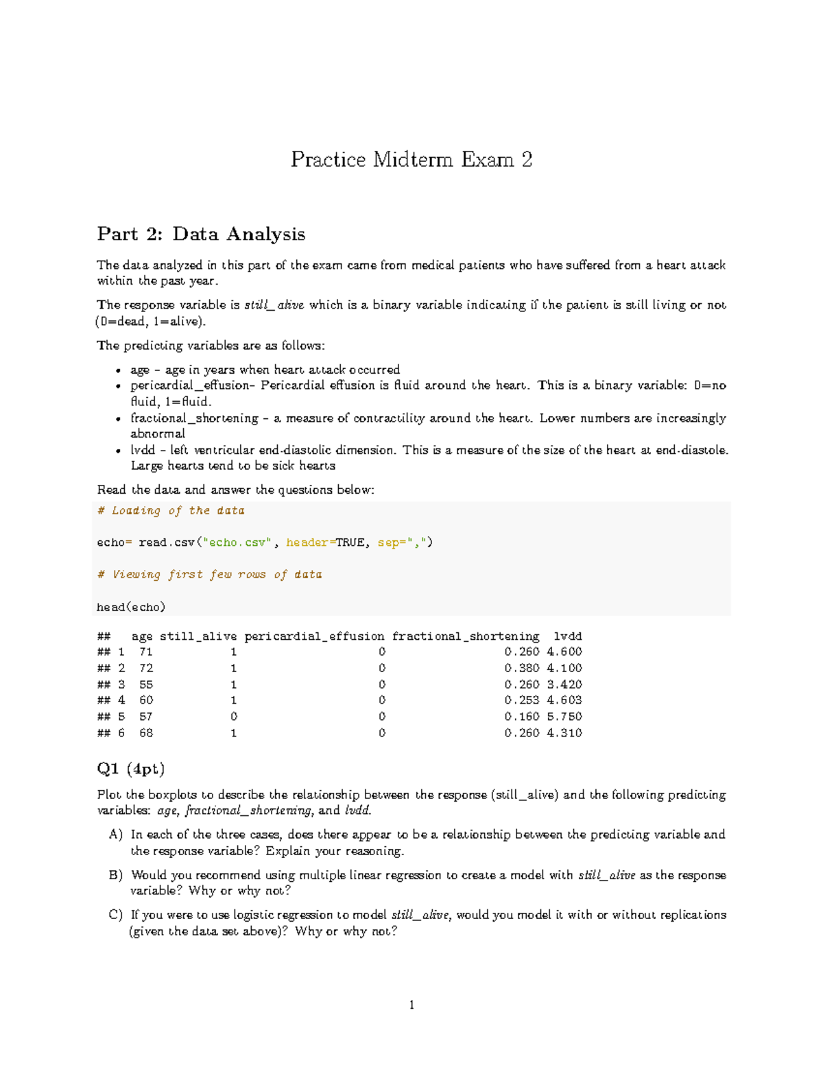 Practice midterm exam 2 solutions - Practice Midterm Exam 2 Part 2 ...