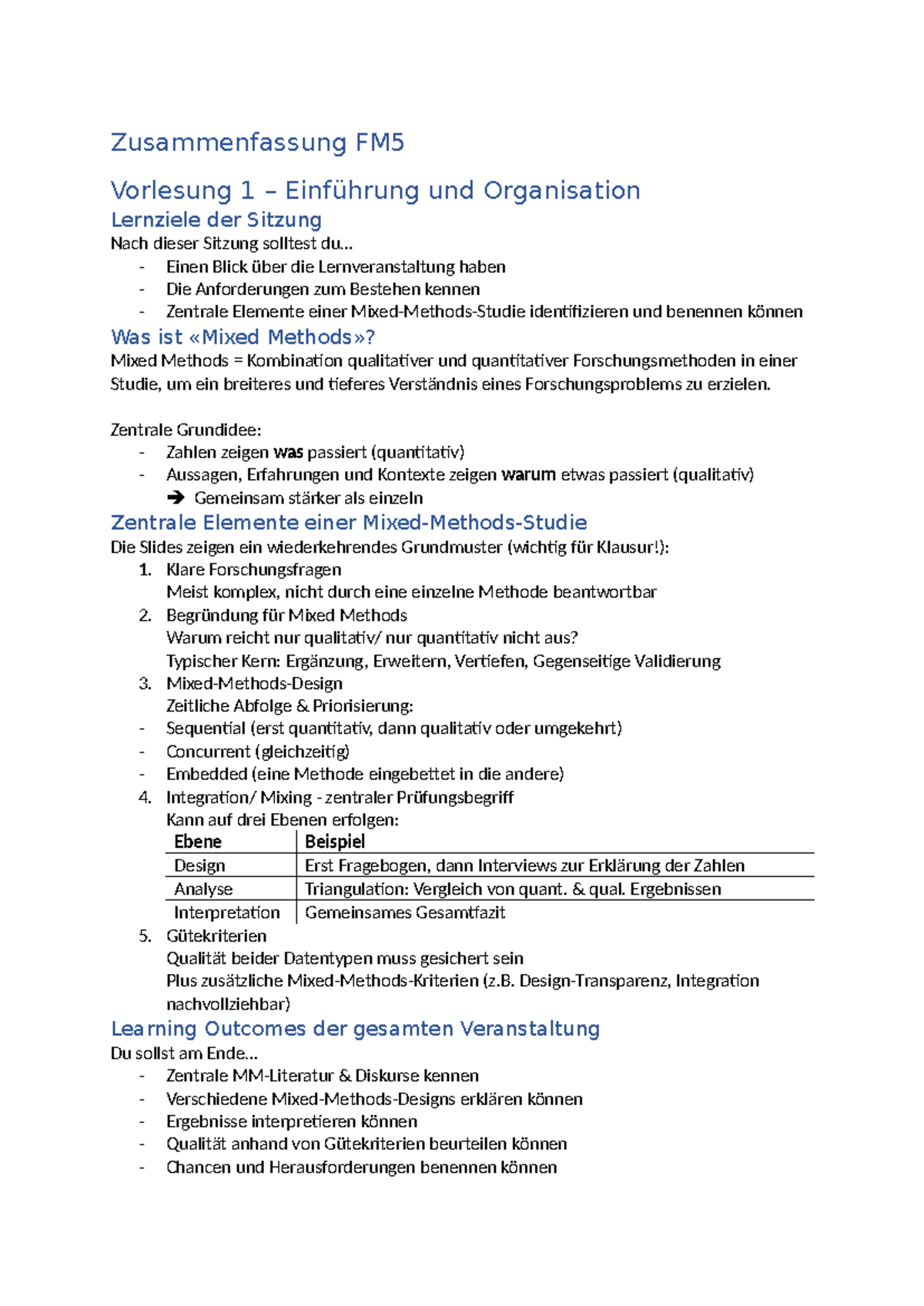 Zusammenfassung FM5 - Mixed Methods und Prüfungsrelevante Inhalte ...