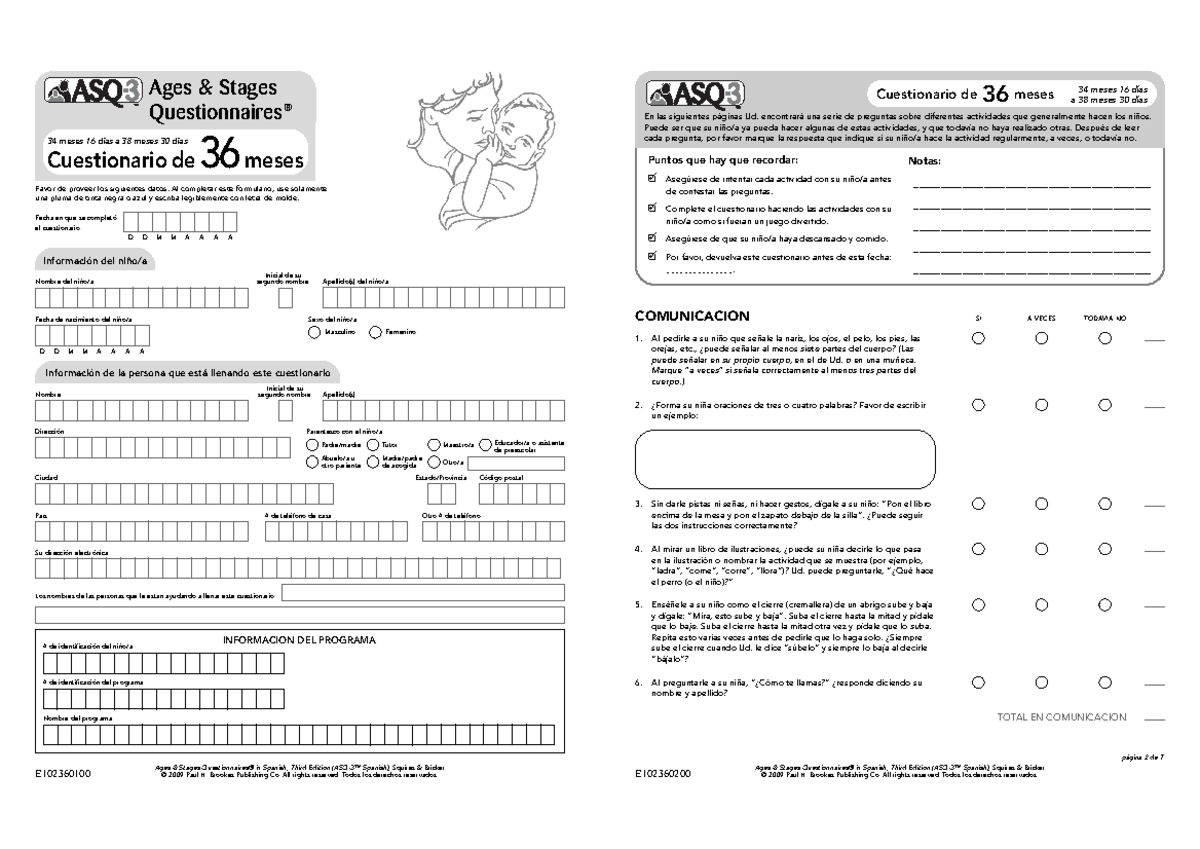 ASQ-3 Cuestionario de Desarrollo Infantil (0-5 años) en Español - Studocu