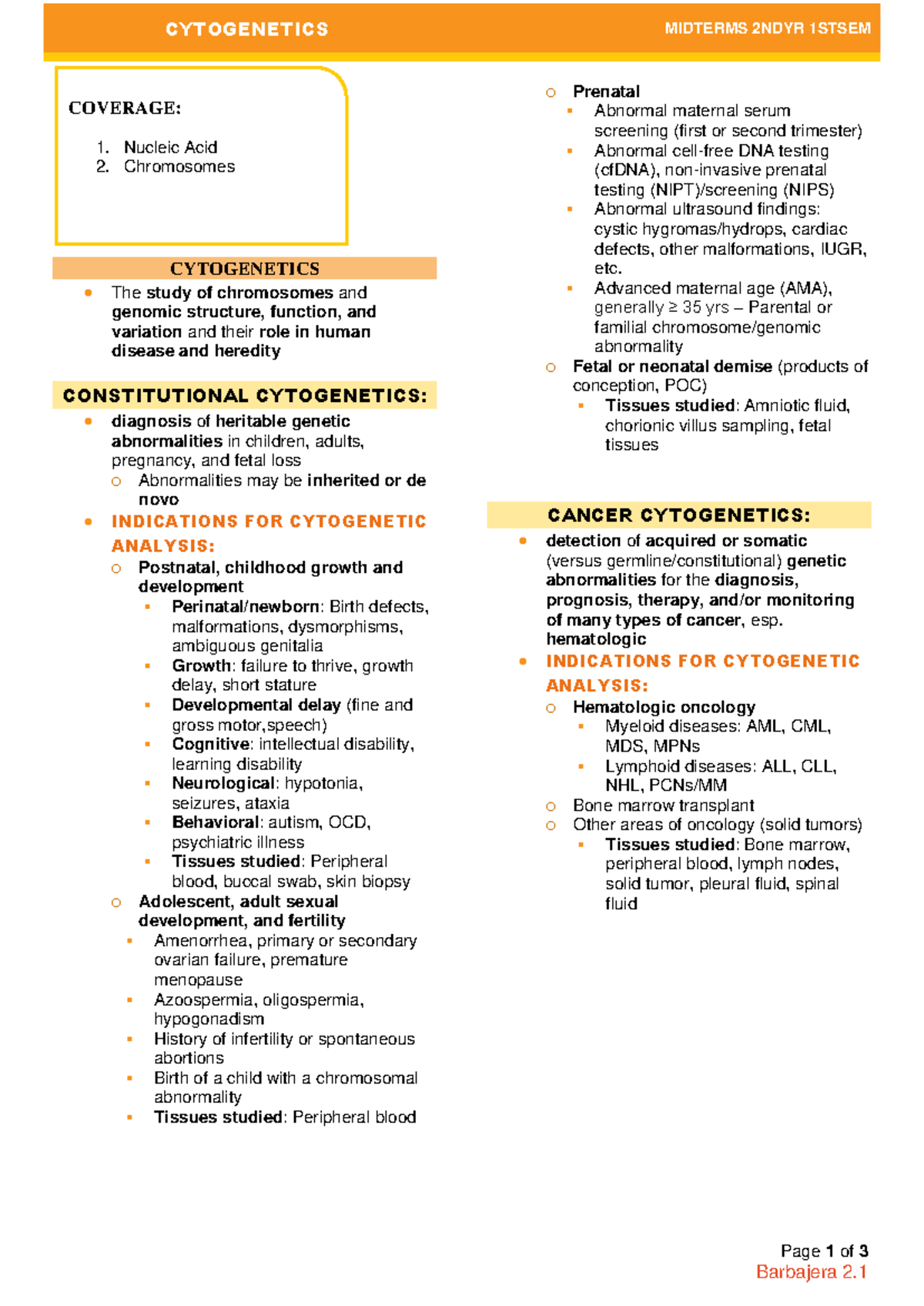 Cytogen Transes Midterms - CYTOGENETICS MIDTERMS 2NDYR 1STSEM Page 1 of ...