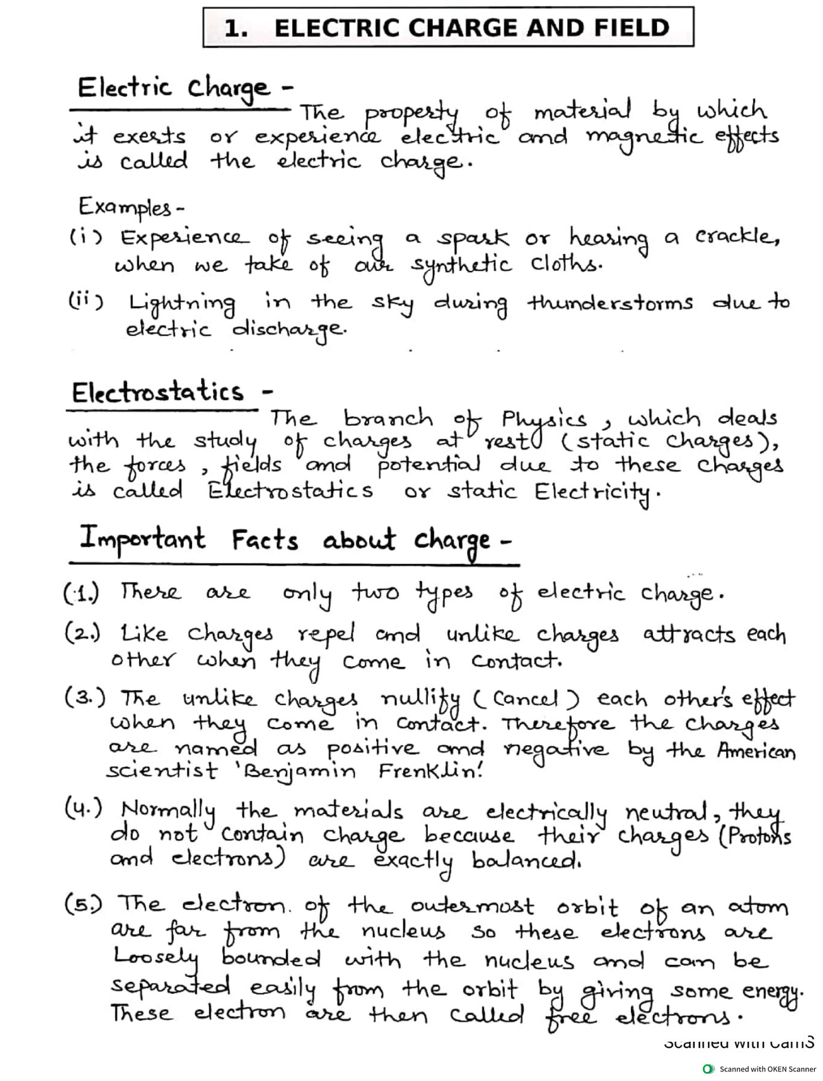 ELECTRIC CHARGE AND FIELD: PHYSICS NOTES (PHYS101) - Studocu