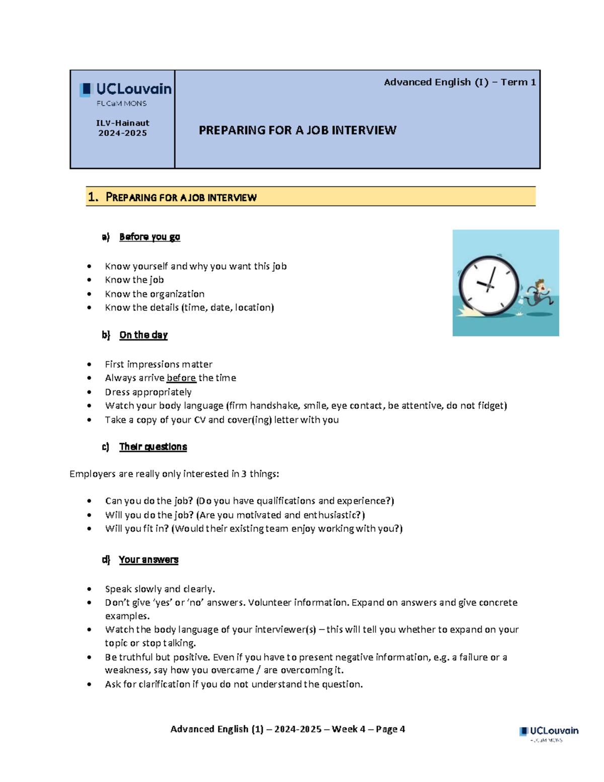 Advanced English (I) Term 1: Job Interview Preparation Guide - Studocu
