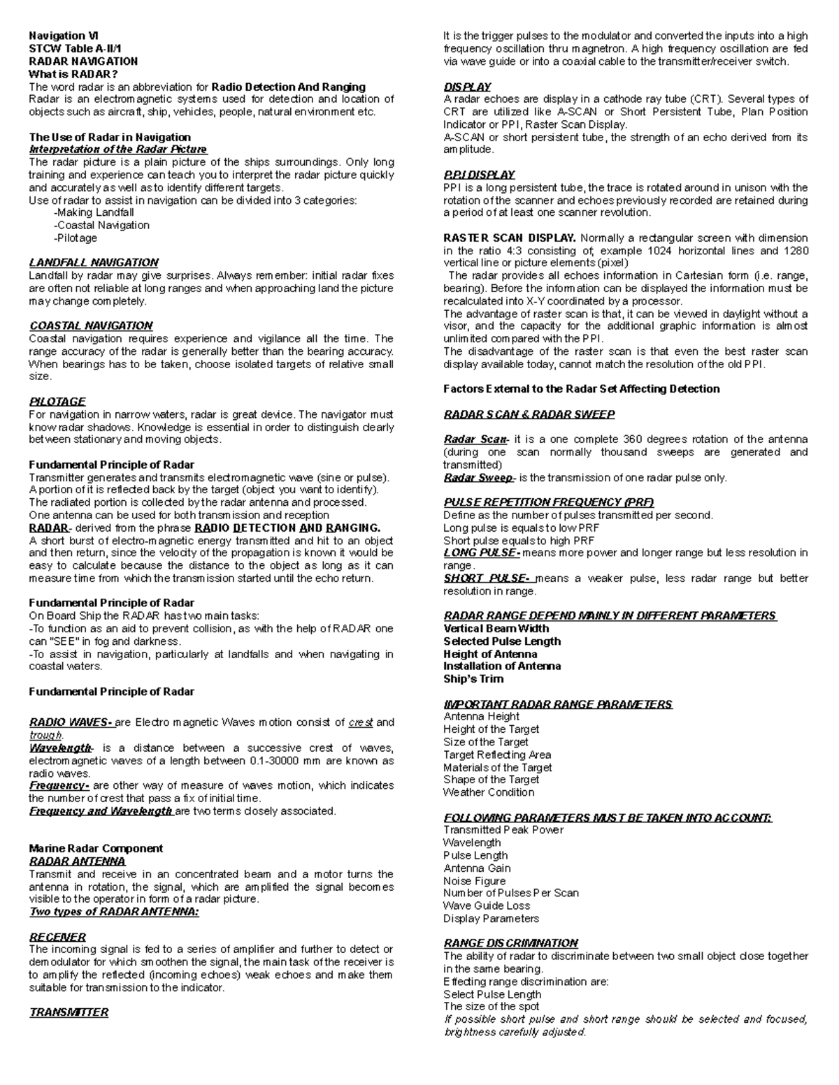NAVIG VI: Comprehensive RADAR Navigation Study Guide - Studocu