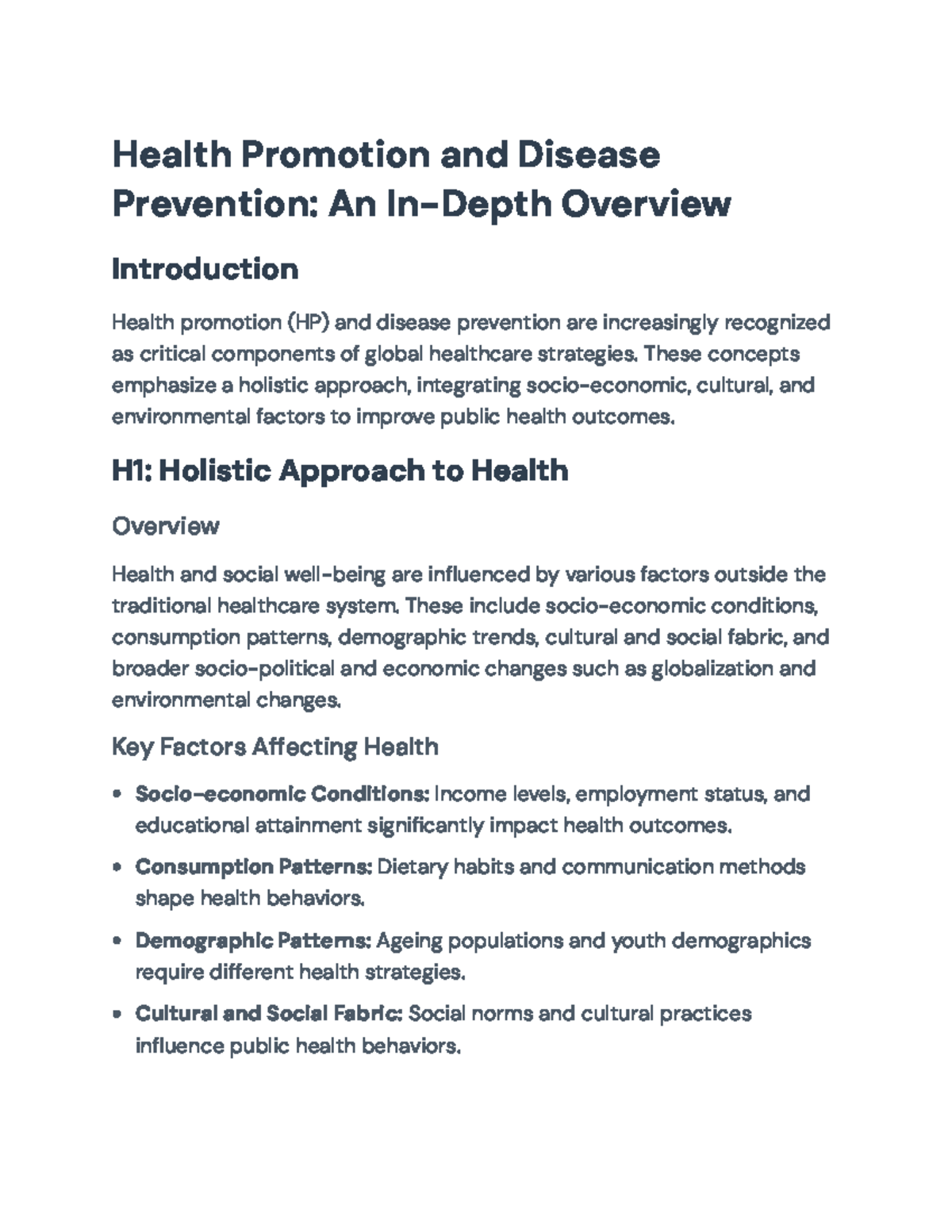 Health Promotion and Disease Prevention: Comprehensive Overview (HP 101 ...