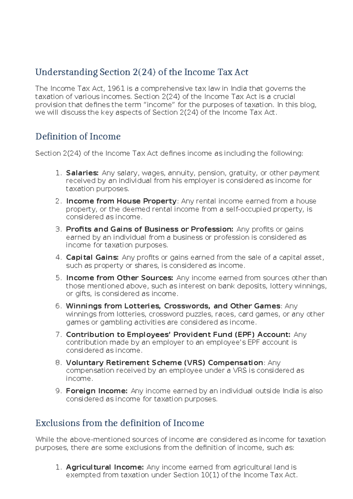 Understanding Section 2(24) of the Income Tax Act - Key Insights - Studocu