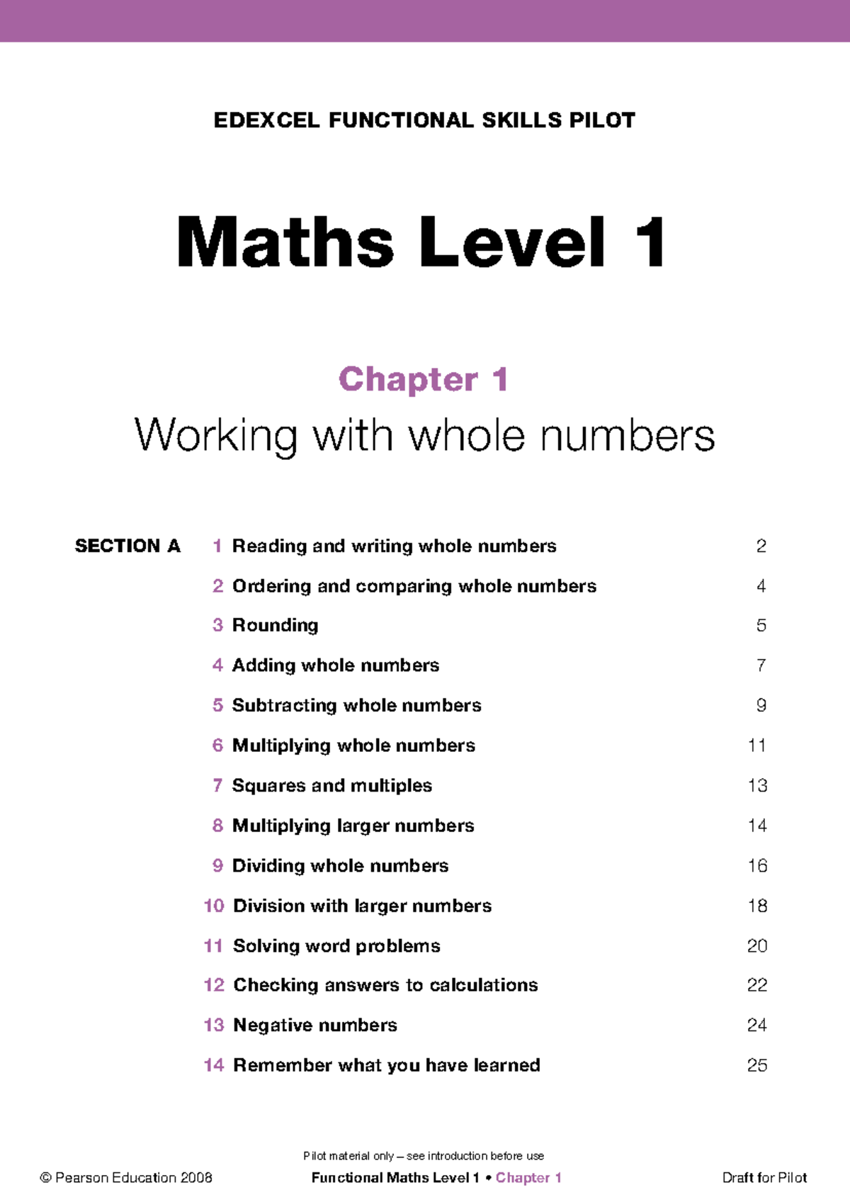 EdExcel Functional Skills Maths Level 1 Chapter 1 Whole Numbers 