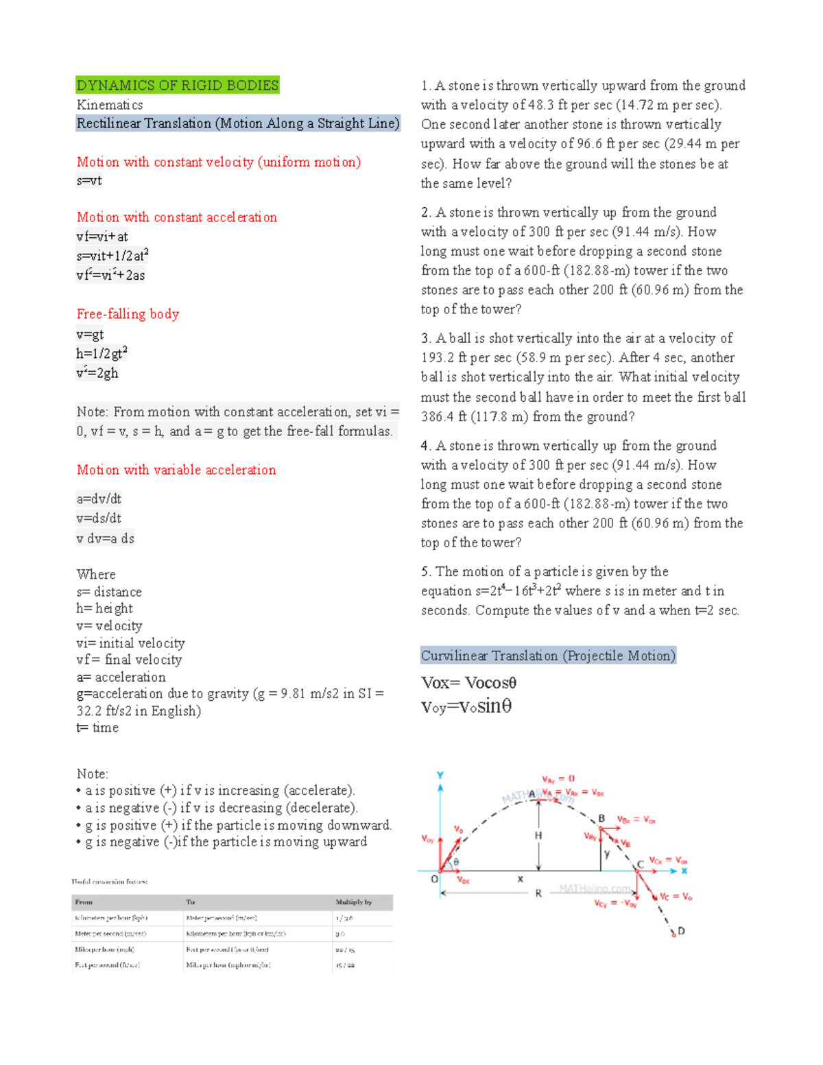 Dynamics of Rigid Bodies - Lecture Notes (Lec) - Studocu