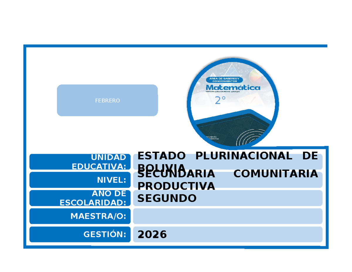 PDC MAT 2DO SEC - Plan de Desarrollo Curricular Febrero 2026 - Studocu