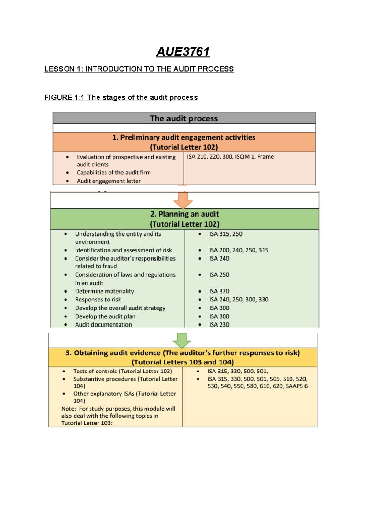 AUE3761 LESSON 1: INTRODUCTION TO THE AUDIT PROCESS AND ENGAGEMENT ...