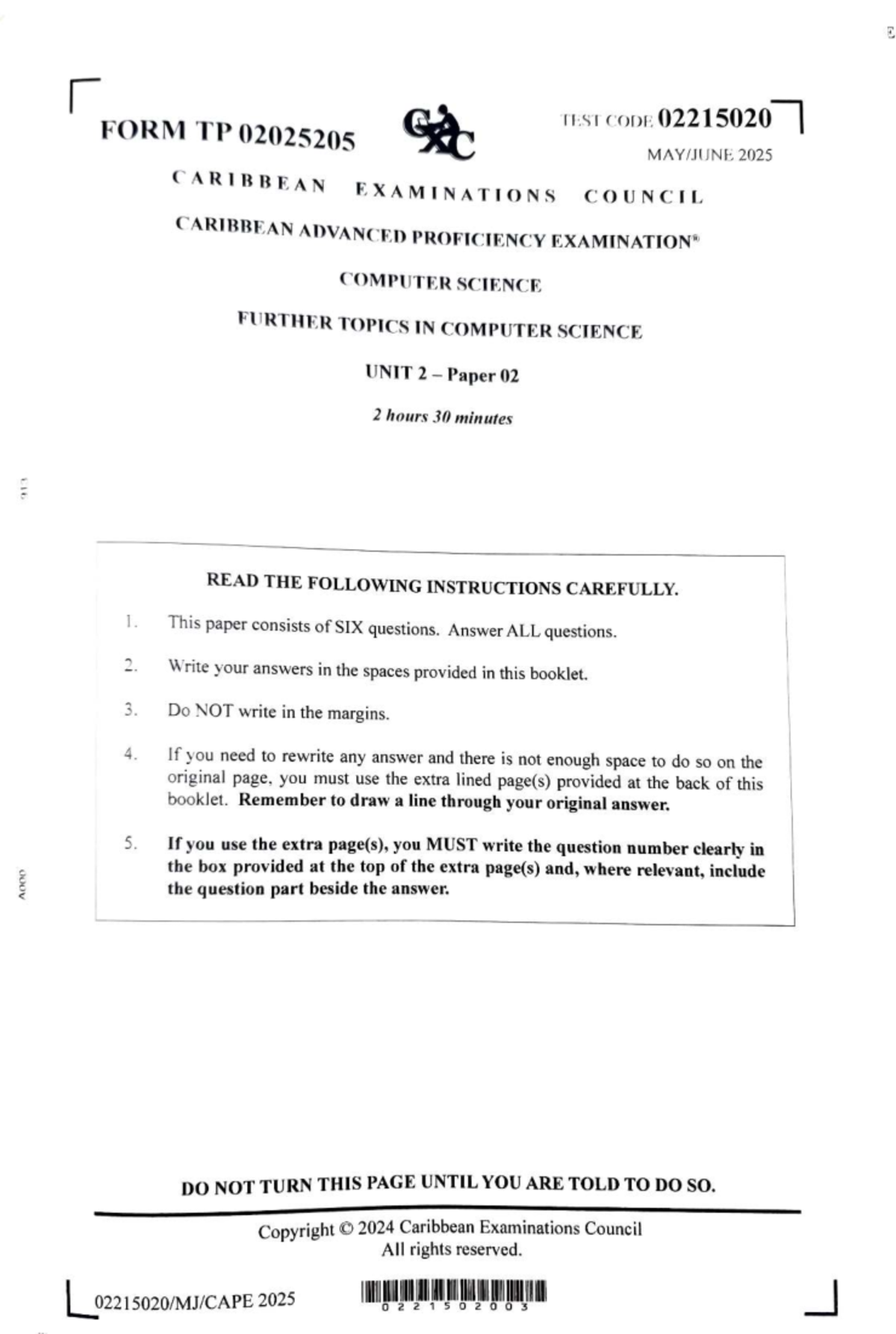 CAPE Computer Science Unit 2 Paper 2 Exam 2025 - Studocu
