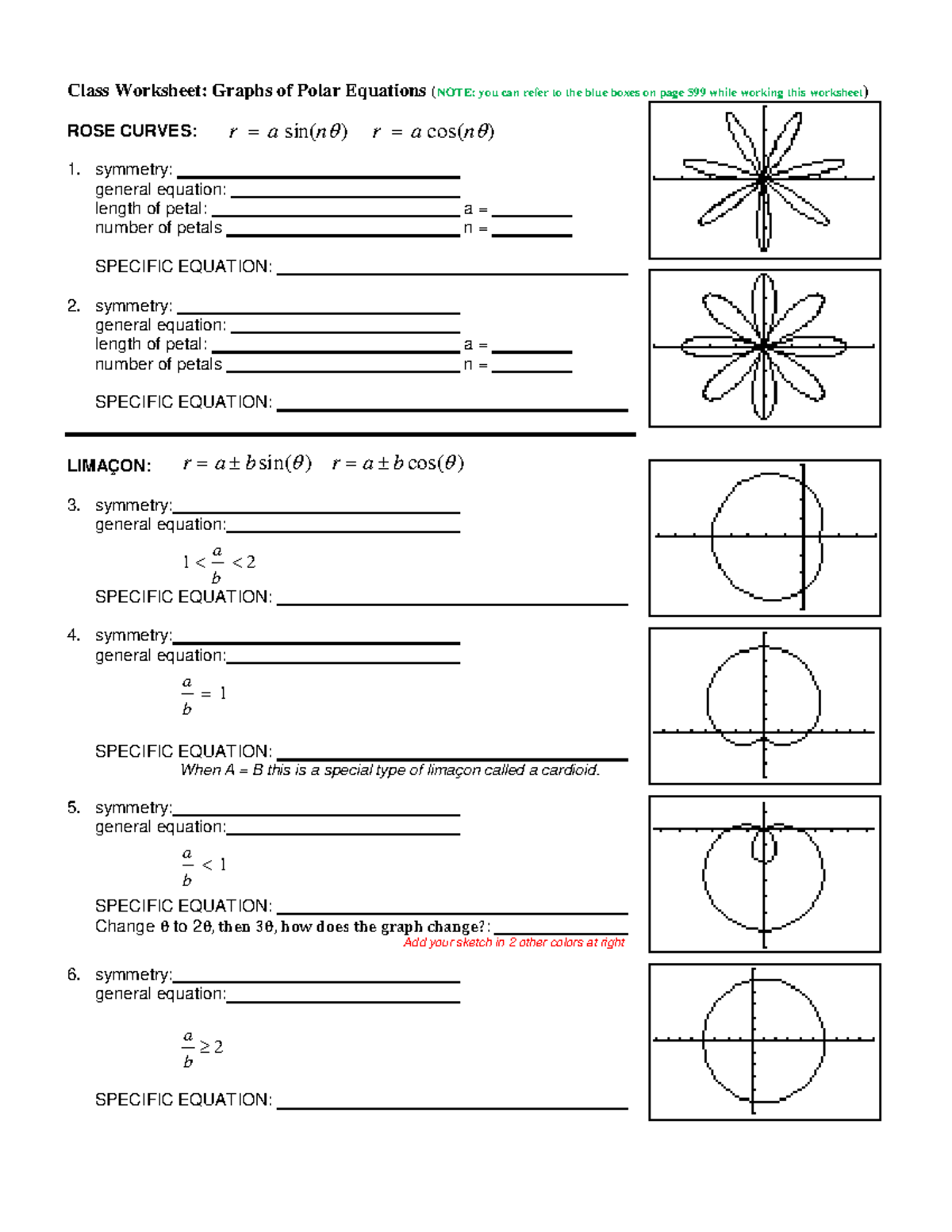 Class Worksheet: Polar Equations & Graphs Analysis - Studocu