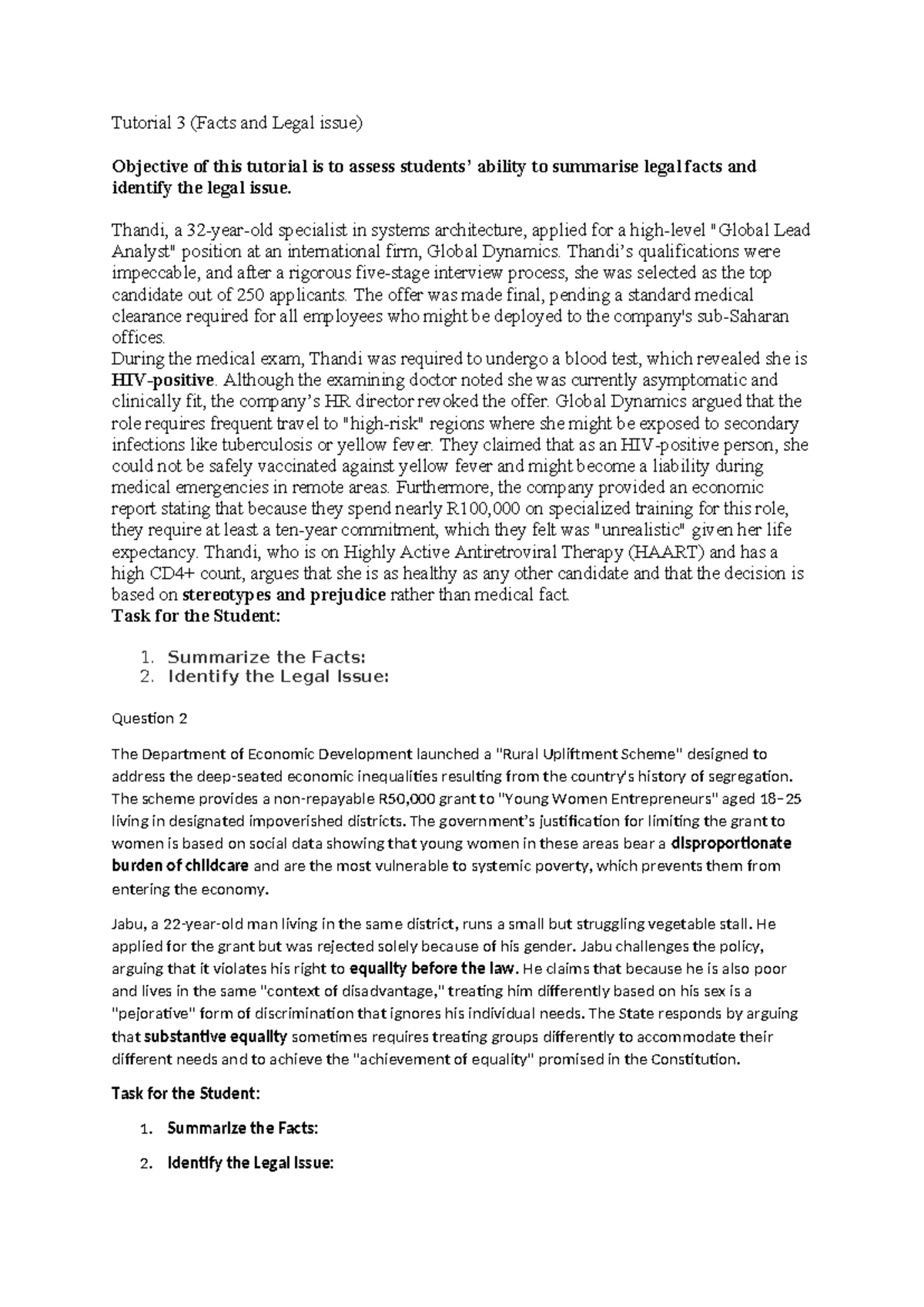 Tutorial 3: Legal Facts & Issues Summary - ILS 2026 - Studocu