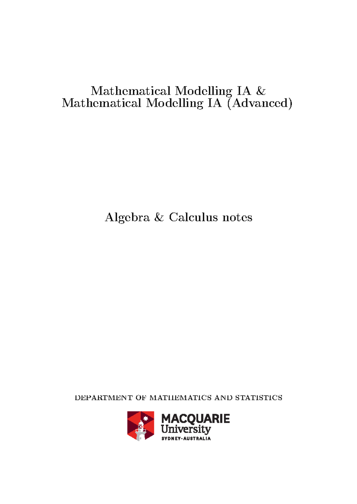 Mathematical Modelling IA Study Notes - MATH1020 - Studocu