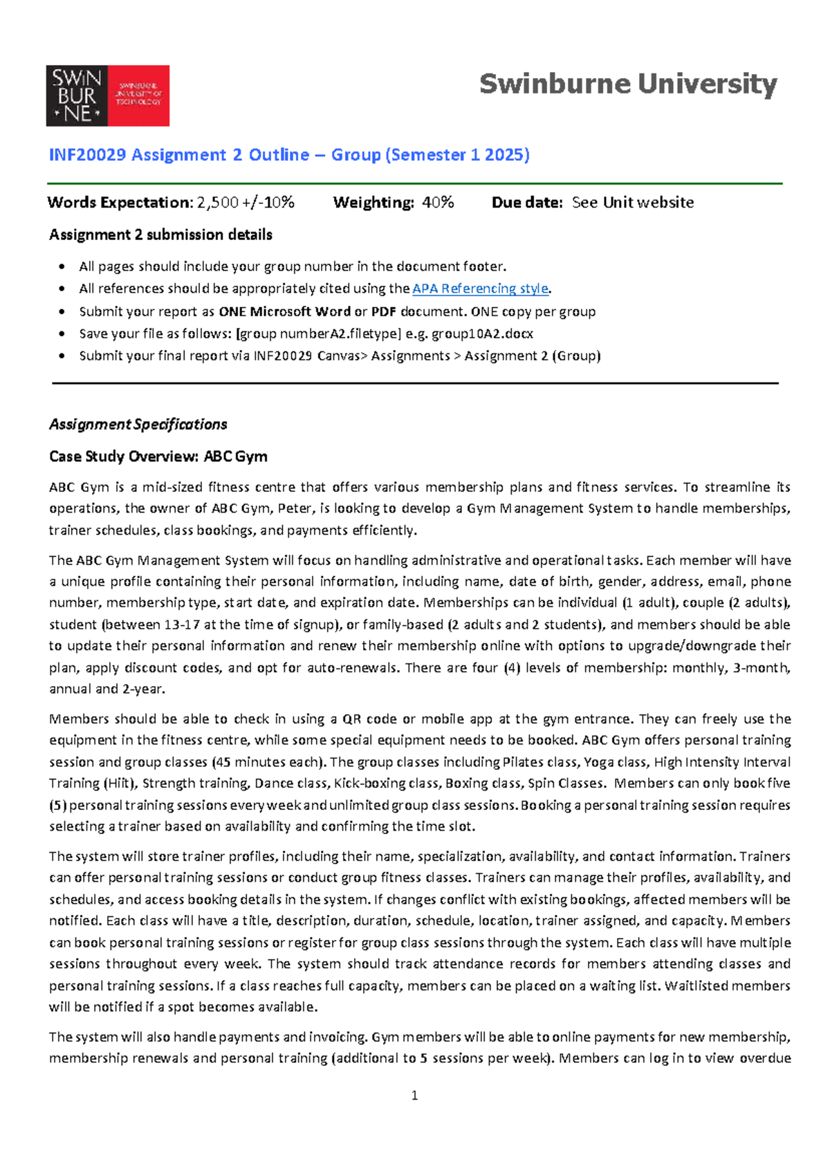 INF20029 Assignment 2 - Final Group Report & Presentation Guidelines ...