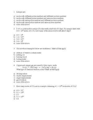 General Chemistry Quiz: Types of Questions and Sample Calculations ...