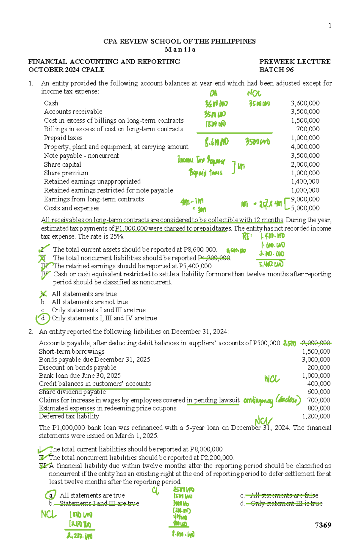 7369 - FAR Preweek Lecture Notes on Financial Accounting and Reporting ...