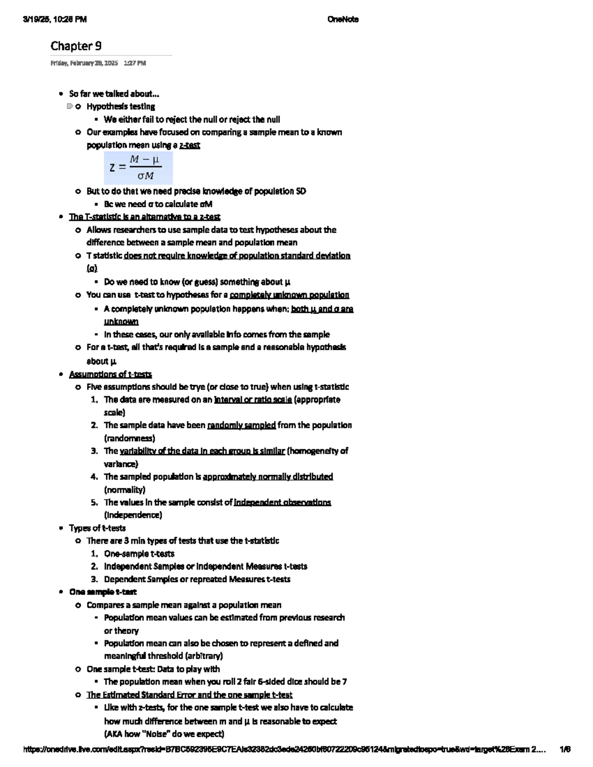 Chapter 9 Notes: Hypothesis Testing and T-Distribution (Course Code: 10 ...