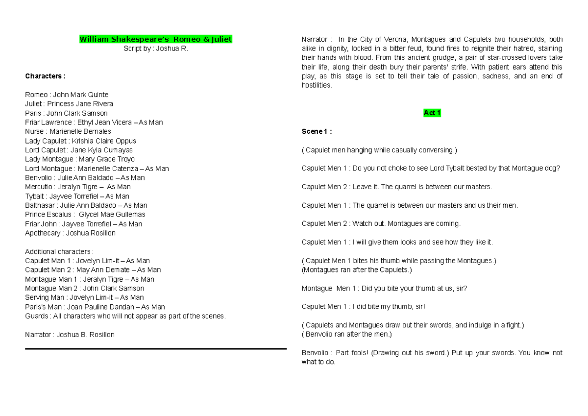 Romeo-Juliet-Edited - Script for Romeo and Juliet - William Shakespeare ...