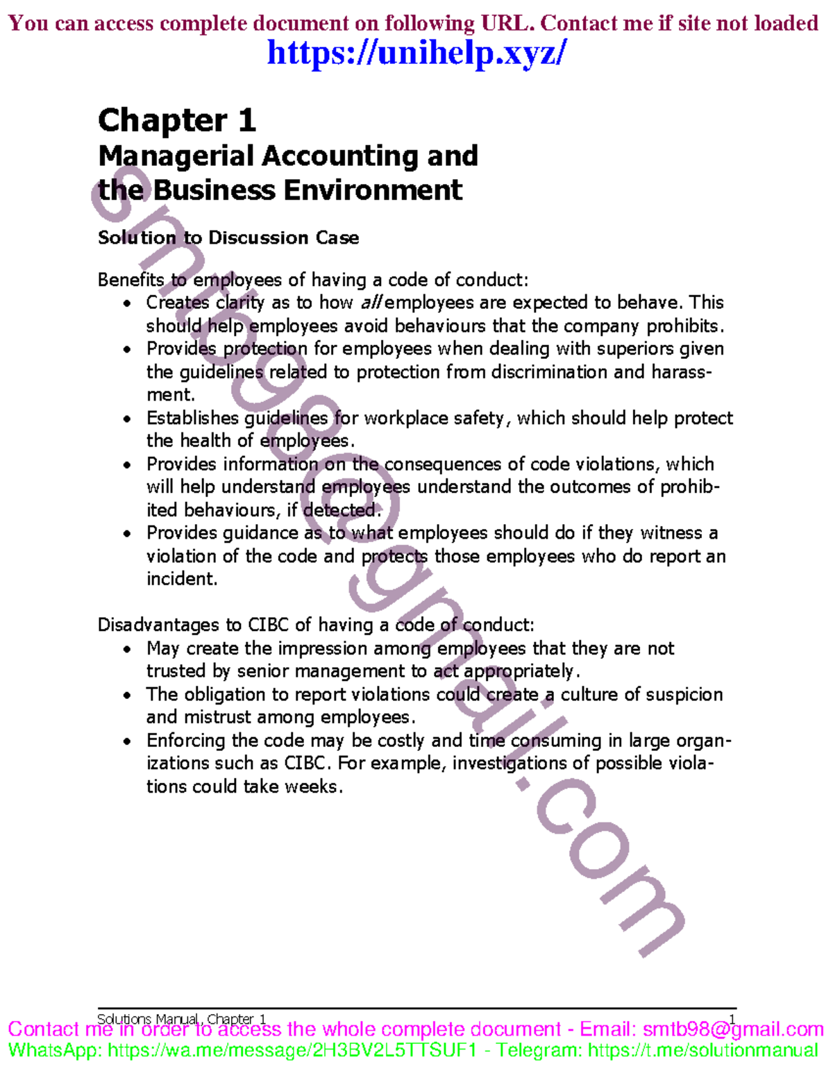 Solutions Manual for Managerial Accounting (11th Ed) - Chapter 1 ...