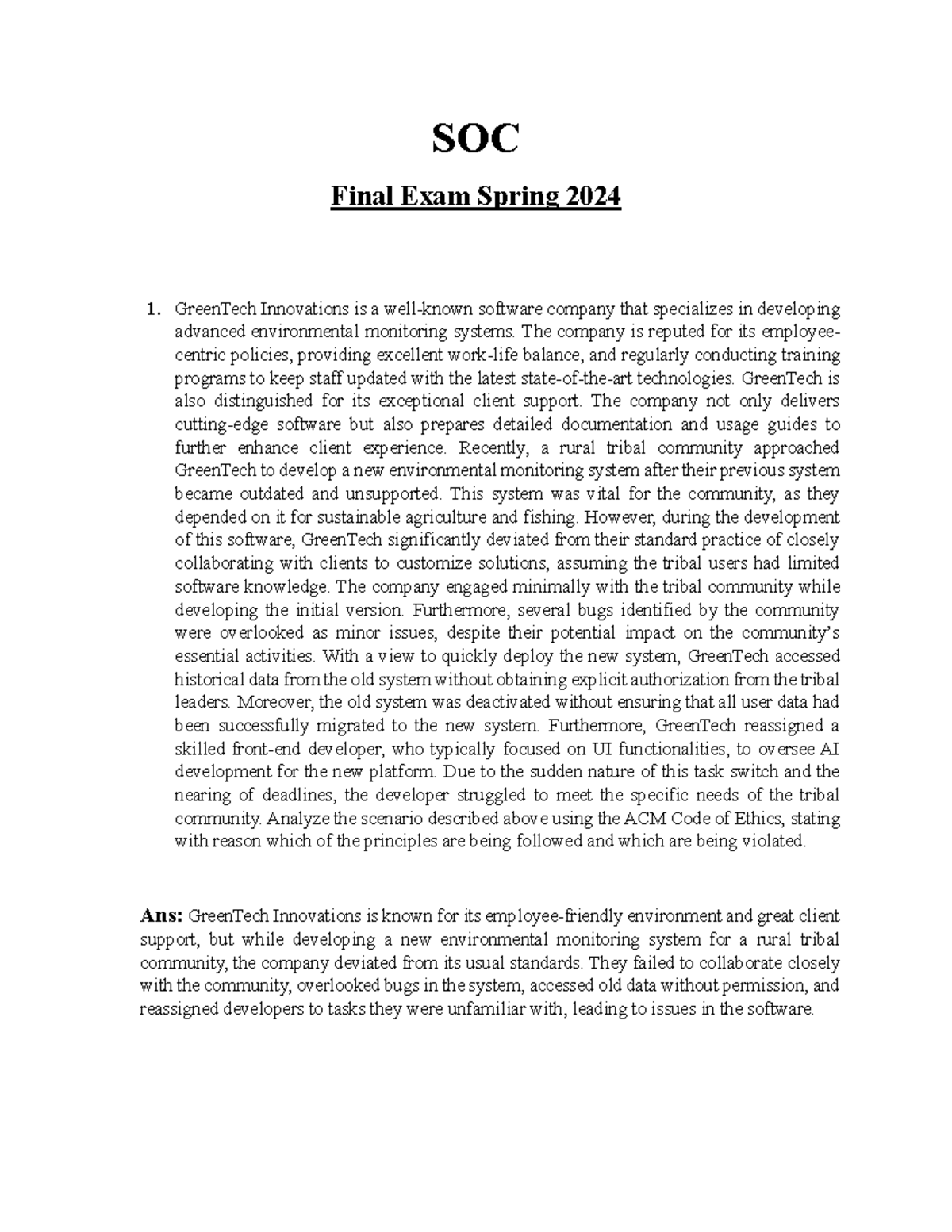 SOC 101 Final Exam Analysis: Ethical Implications & Case Studies - Studocu