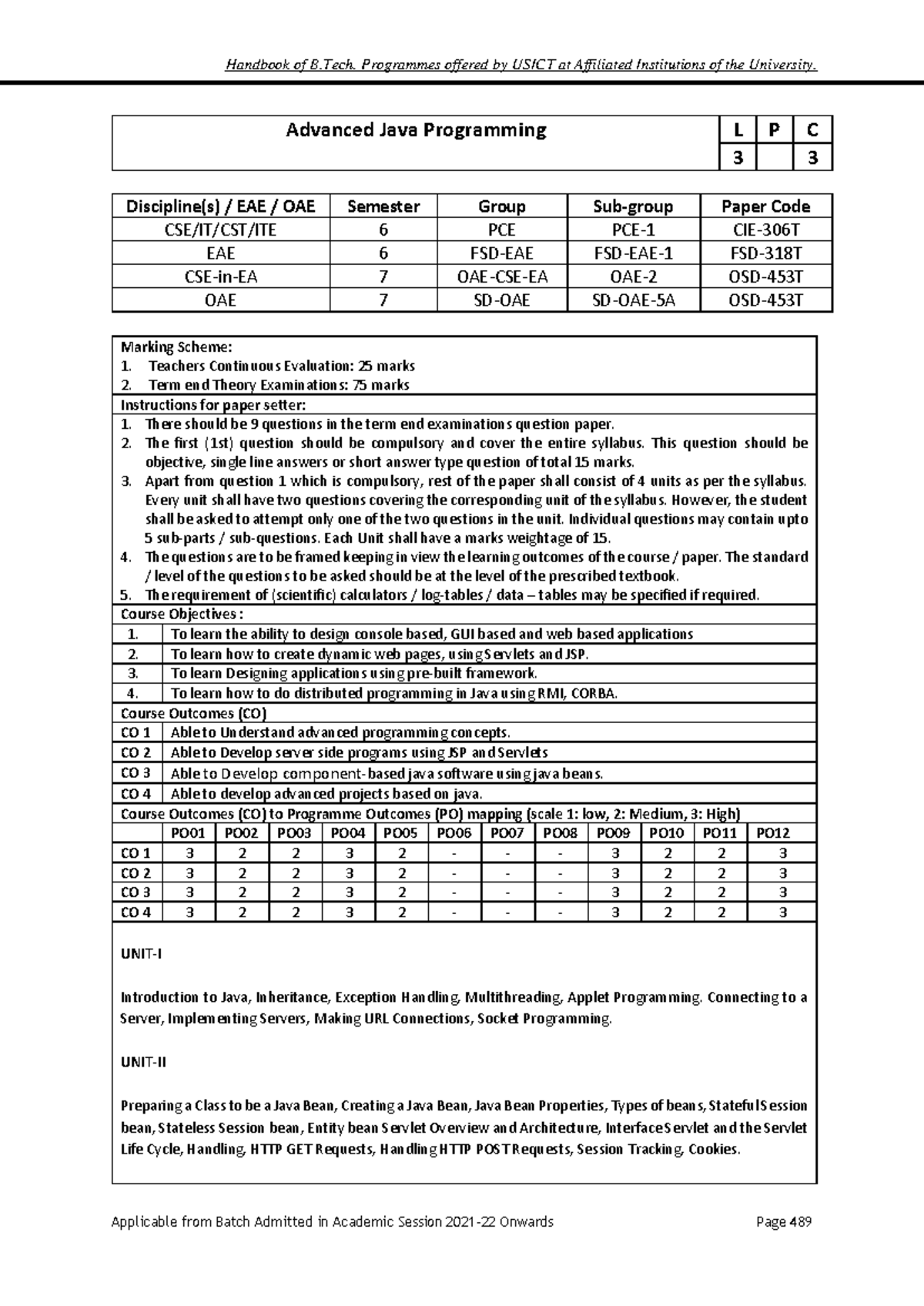 Handbook of B.Tech. Programmes - USICT Sem 6 Syllabus Overview - Studocu