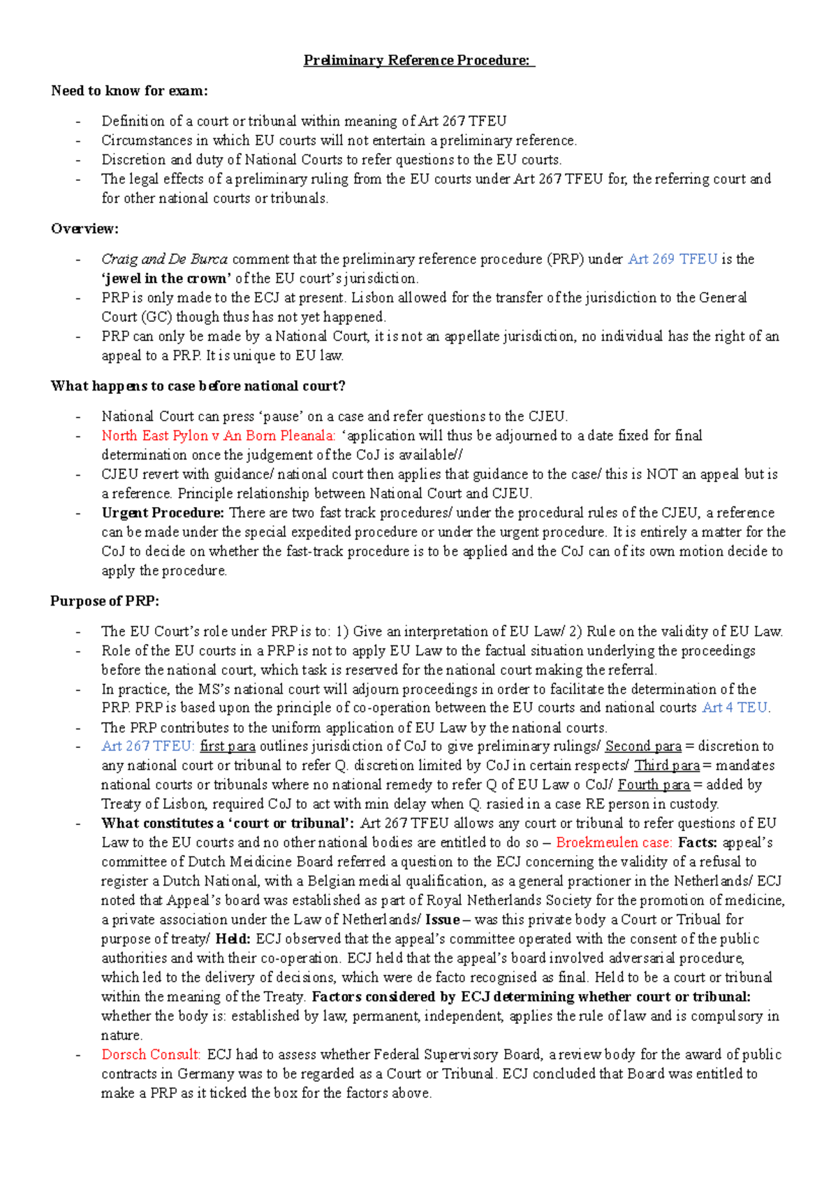 Preliminary Reference Procedure: Key Points for Exam Preparation - Studocu
