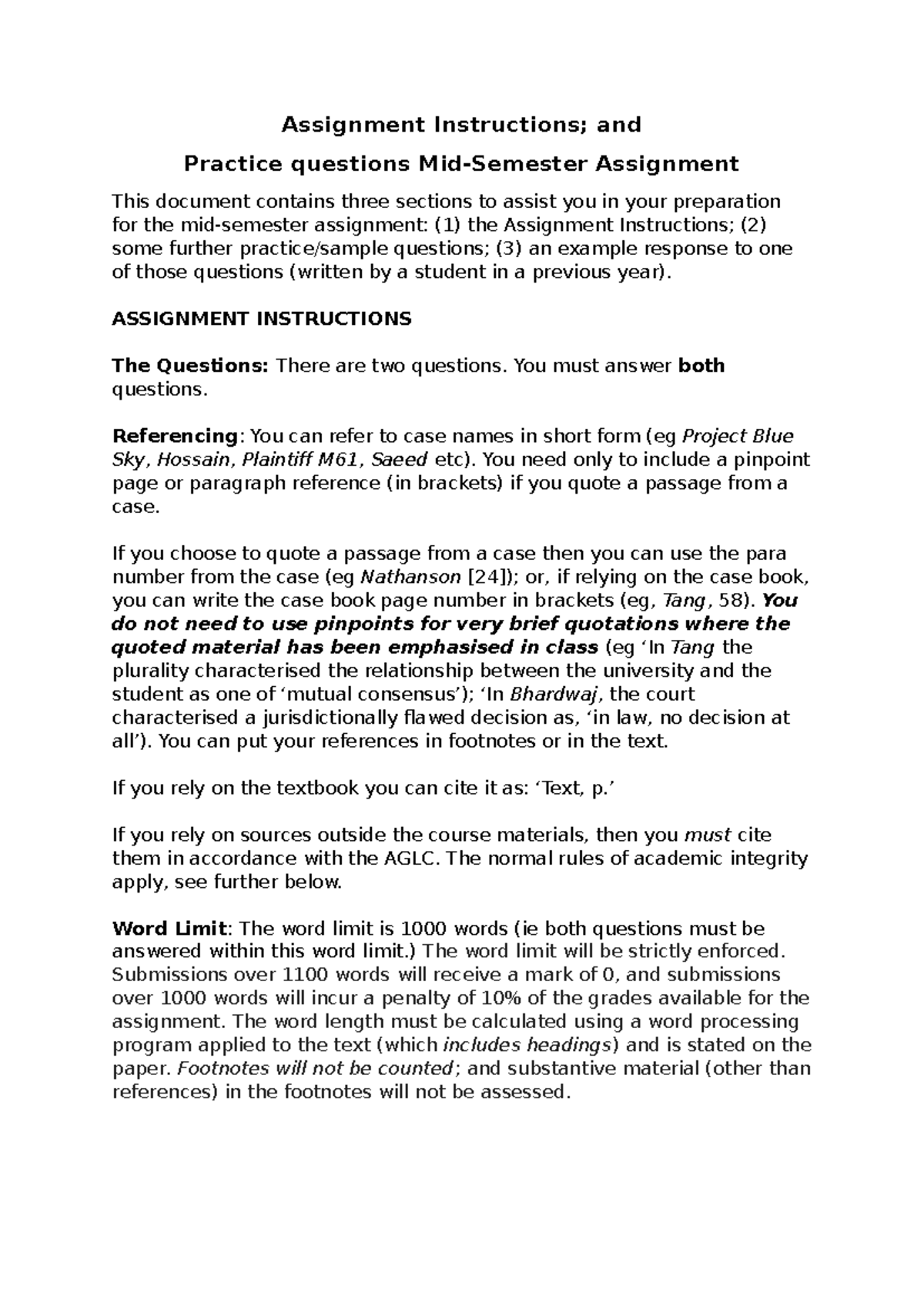 Sample questions for the Mid-Semester assignment - Assignment ...