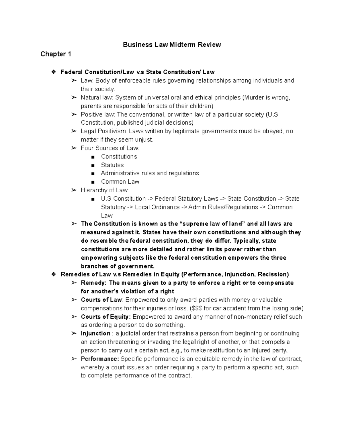 Business Law (BL 101) Midterm Study Guide and Key Concepts - Studocu
