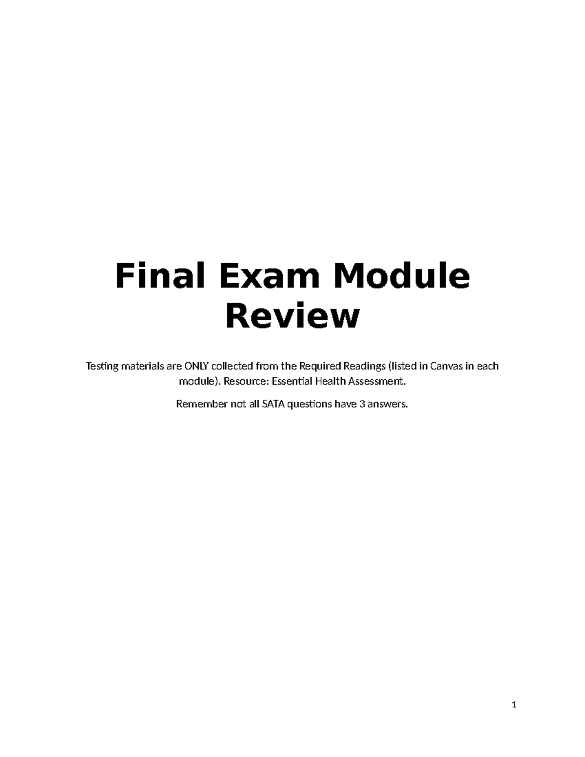 Final exam NUR 101 module review and key assessment topics - Studocu