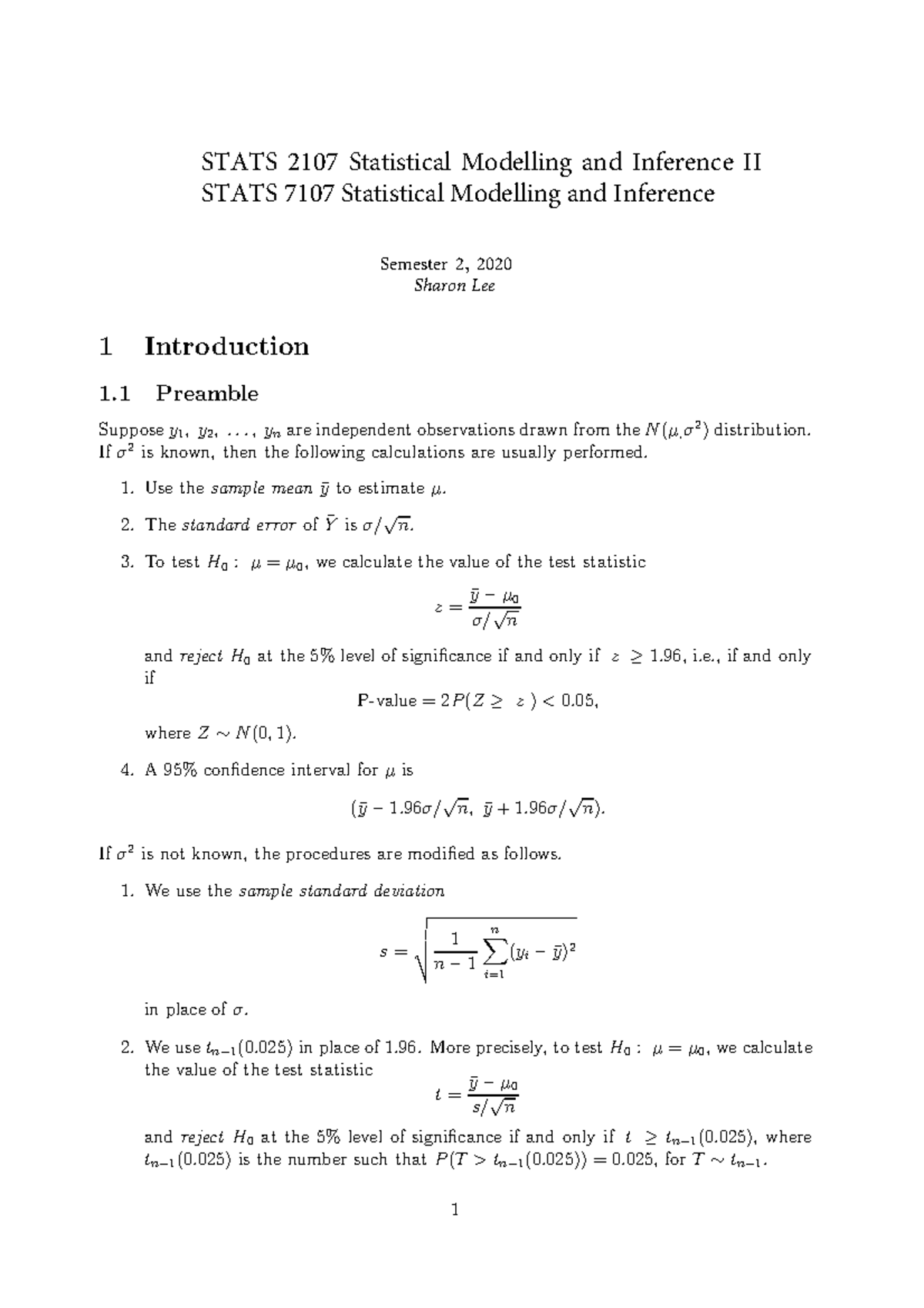 STATS 2107 Final Exam Review: Statistical Modelling & Inference II ...