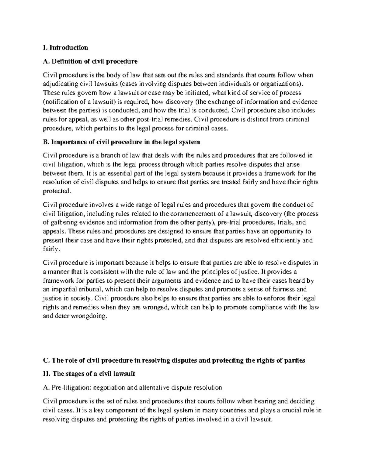 Civil Procedure Notes: Key Concepts and Stages of Civil Litigation ...
