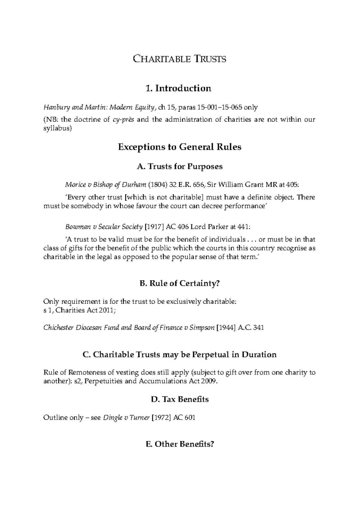 Charitable Trusts Overview for Law Course (Course Code: LAW101) - Studocu