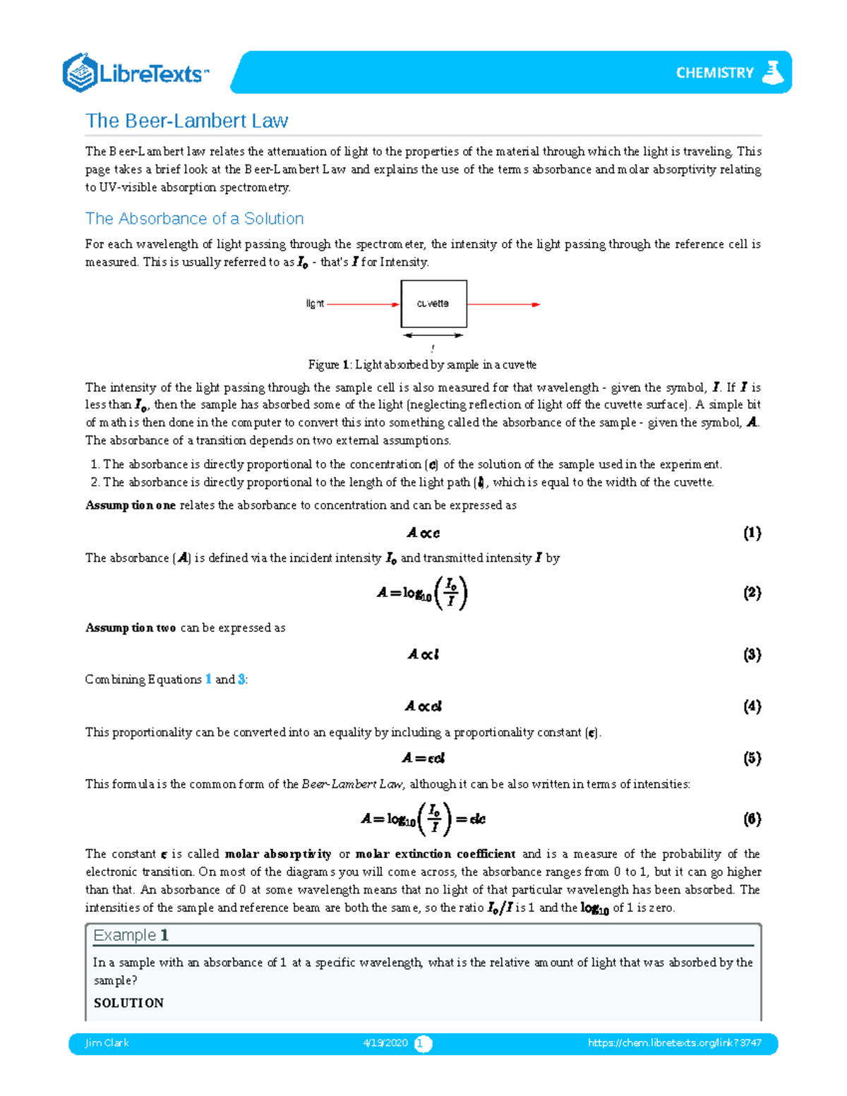 The Beer-Lambert Law - Absorbance and Molar Absorptivity Notes - Studocu
