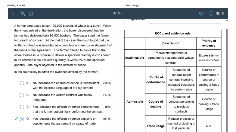 UCC Legal Analysis: Parol Evidence Rule & Trade Usage (Pe 3) - Studocu