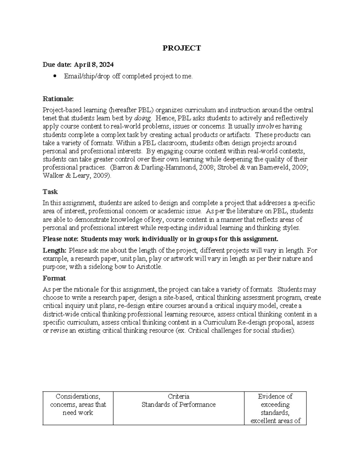 4391 PBL Critical Thinking Project Assignment Guidelines and Rationale ...