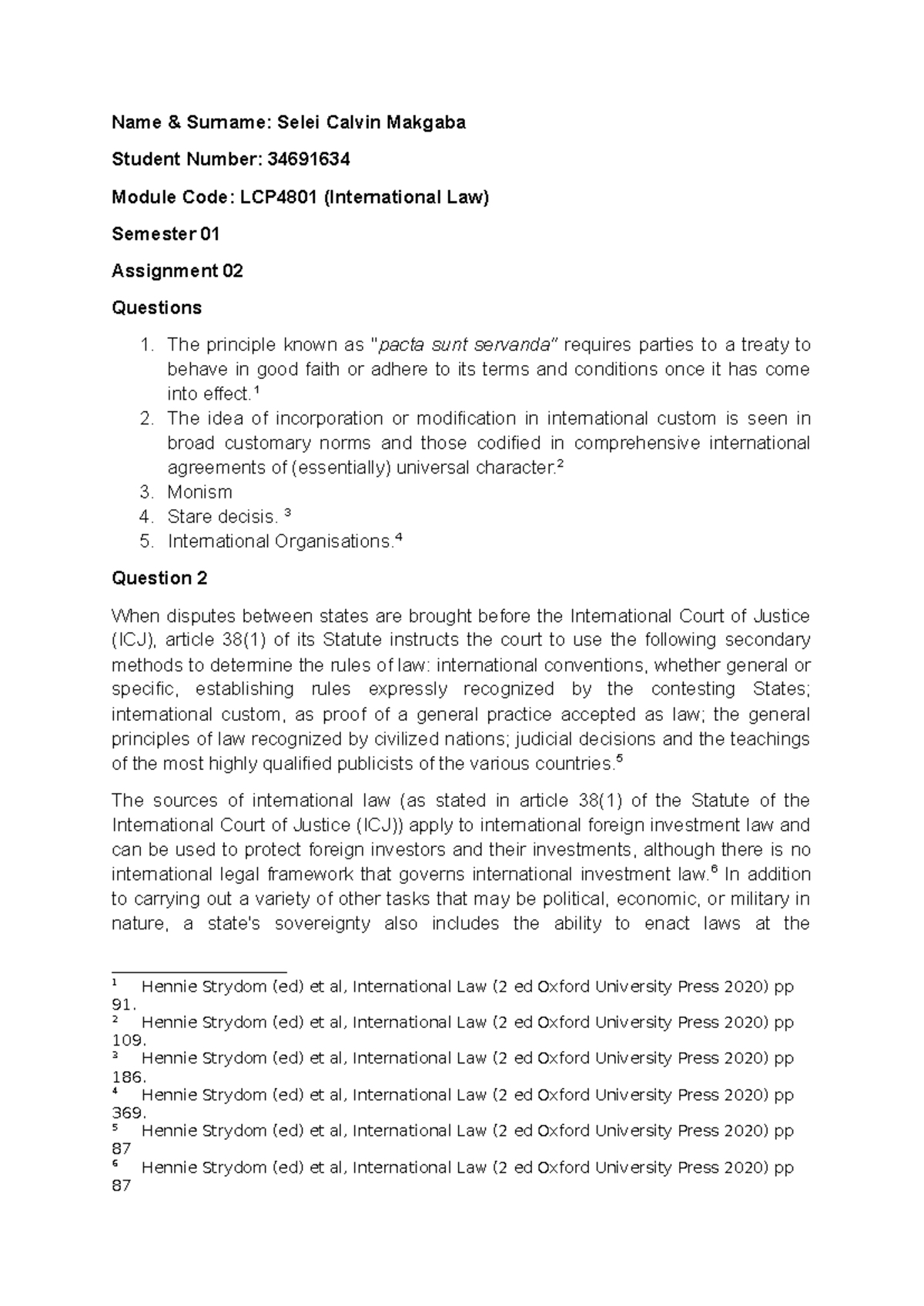 LCP4801 Assignment 02: Key Concepts in International Law Draft - Studocu
