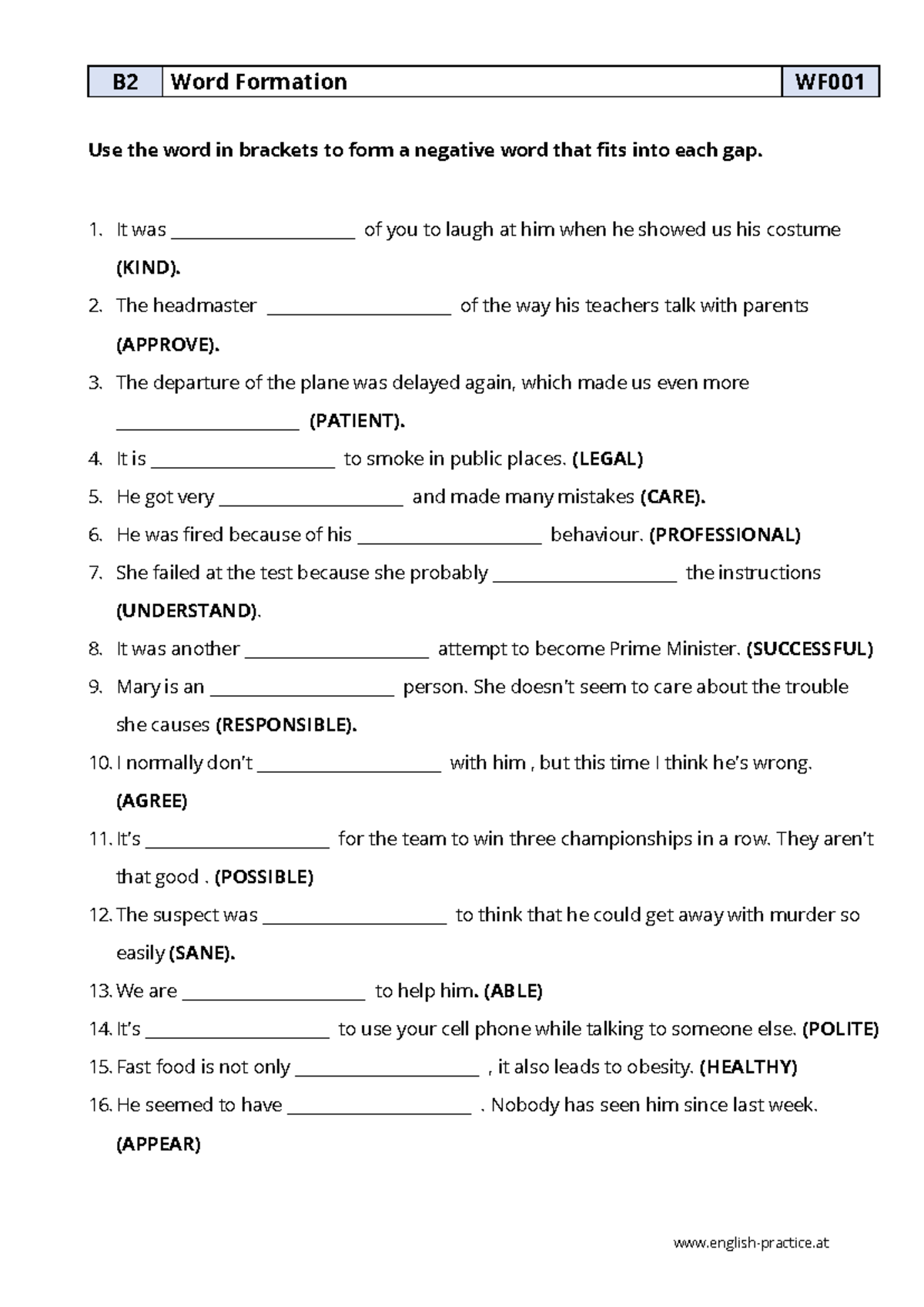 B2 Word Formation Notes WF001 - WF020 for English Studies - Studocu