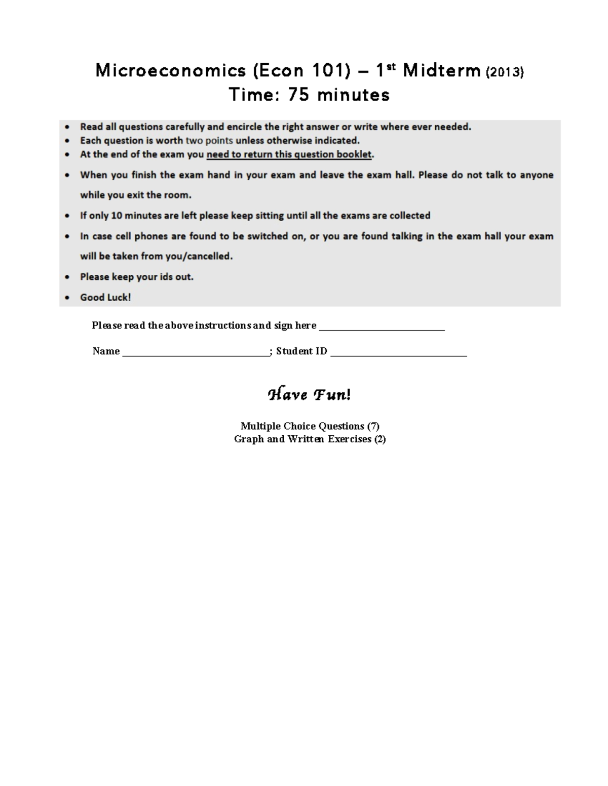 Econ 101 - 2013 Midterm Exam 1 Practice Questions and Solutions - Studocu