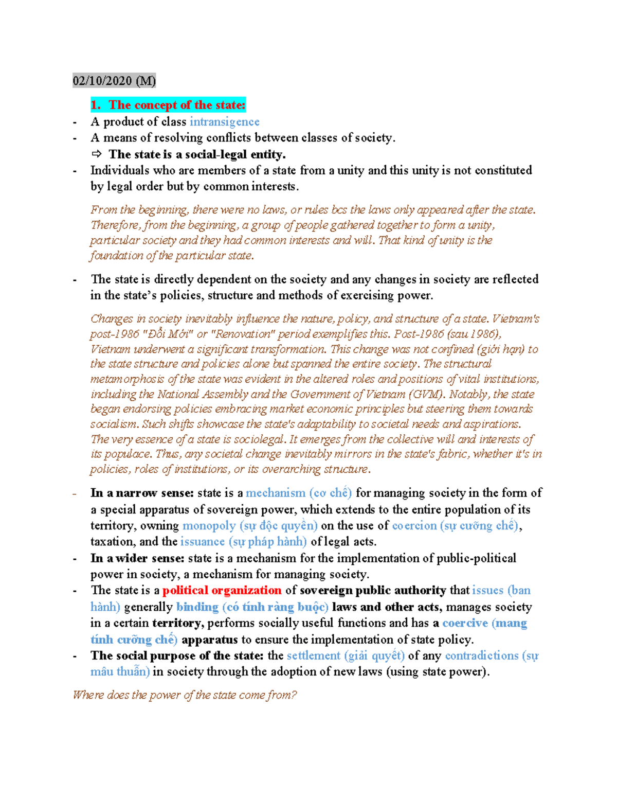 (M) Concept and Origin of the State: Class Intransigence and Conflict ...