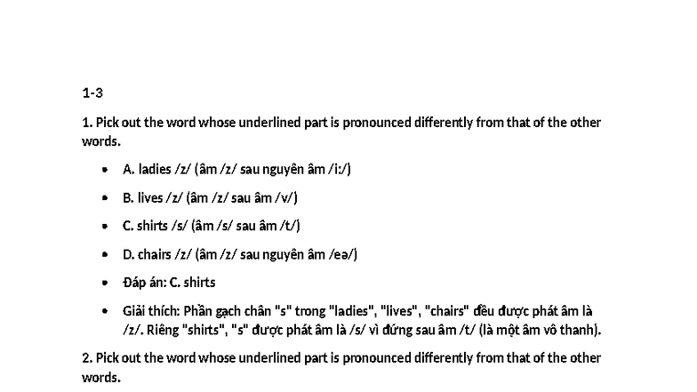 Test 1 - Pronunciation and Grammar Exercises - Studocu